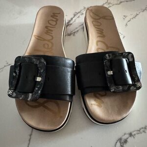 Sam Edelman Black Slide Sandals with Patterned Buckle